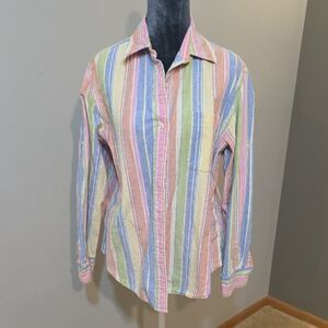 Jones Studio Pastel‎ Striped Women's Linen Shirt Size M